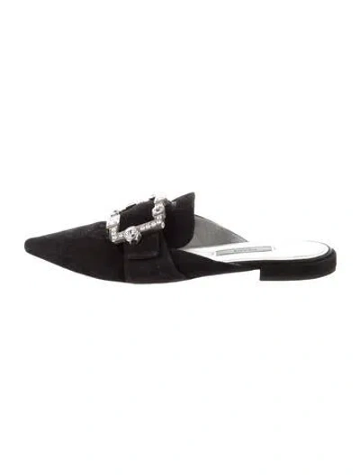 Pre-owned Prada Suede Crystal Embellishments Mules In Black