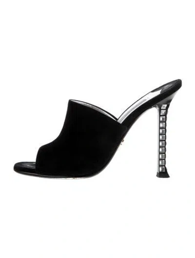 Pre-owned Prada Suede Crystal Embellishments Mules In Black
