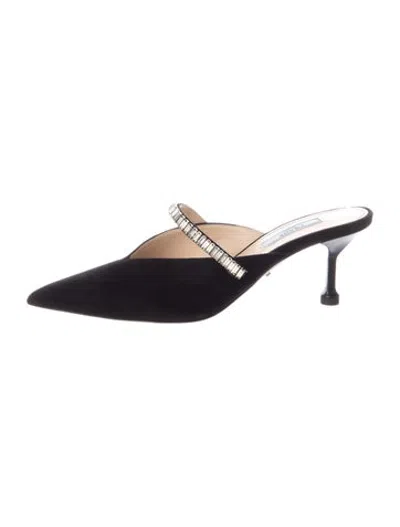 Pre-owned Prada Suede Crystal Embellishments Mules In Blue