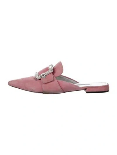 Pre-owned Prada Suede Crystal Embellishments Mules In Pink