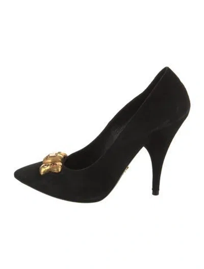 Pre-owned Prada Suede Crystal Embellishments Pumps In Black
