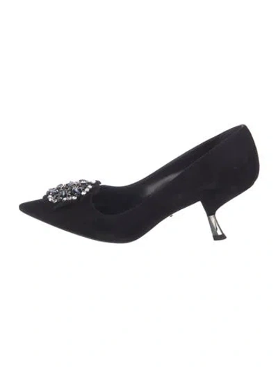 Pre-owned Prada Suede Crystal Embellishments Pumps In Black