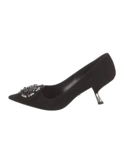 Pre-owned Prada Suede Crystal Embellishments Pumps In Black