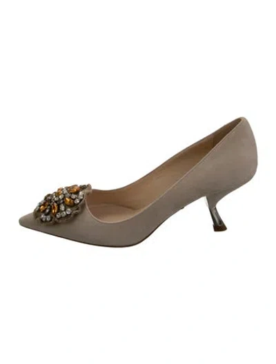 Pre-owned Prada Suede Crystal Embellishments Pumps In Neutrals