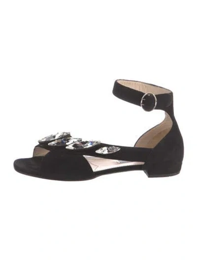 Pre-owned Prada Suede Crystal Embellishments Sandals In Black