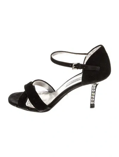 Pre-owned Prada Suede Crystal Embellishments Sandals In Black
