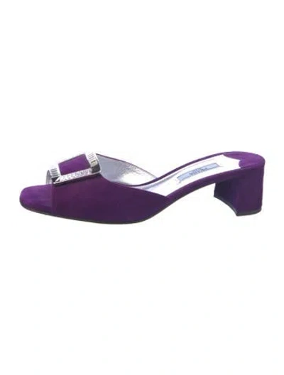 Pre-owned Prada Suede Crystal Embellishments Sandals In Purple