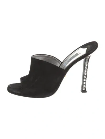 Pre-owned Prada Suede Crystal Embellishments Slides In Black