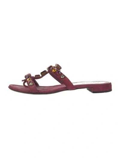 Pre-owned Prada Suede Crystal Embellishments Slides In Burgundy