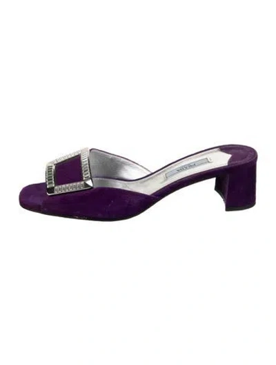 Pre-owned Prada Suede Crystal Embellishments Slides In Purple