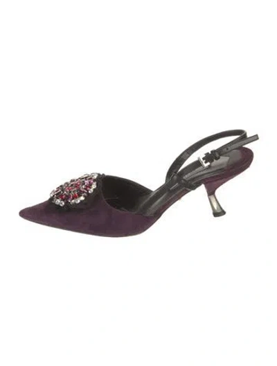 Pre-owned Prada Suede Crystal Embellishments Slingback Pumps In Purple