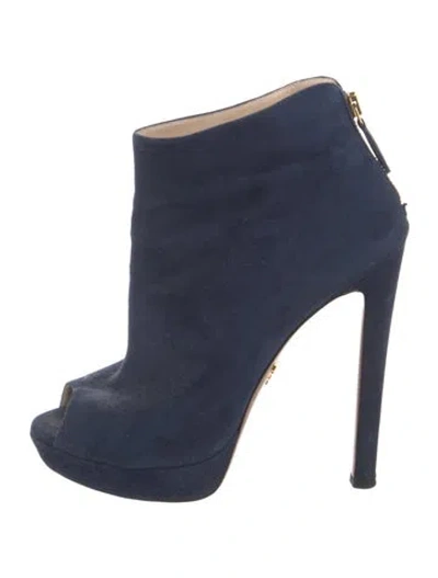 Pre-owned Prada Suede Cutout Accent Boots In Blue