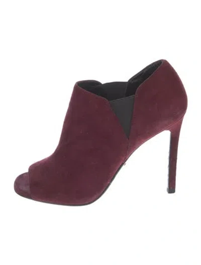 Pre-owned Prada Suede Cutout Accent Boots In Burgundy