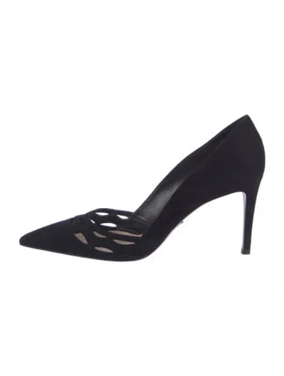 Pre-owned Prada Suede Cutout Accent D'orsay Pumps In Black