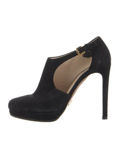 Pre-owned Prada Suede Cutout Accent D'orsay Pumps In Black