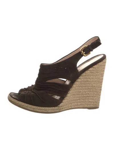 Pre-owned Prada Suede Cutout Accent Espadrilles In Brown