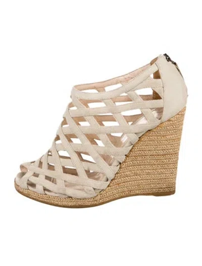 Pre-owned Prada Suede Cutout Accent Espadrilles In Neutral