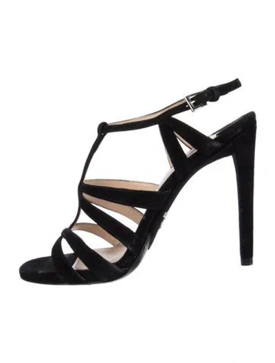 Pre-owned Prada Suede Cutout Accent Gladiator Sandals In Black