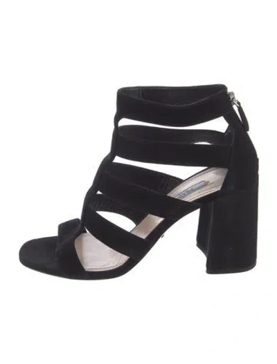 Pre-owned Prada Suede Cutout Accent Gladiator Sandals In Black