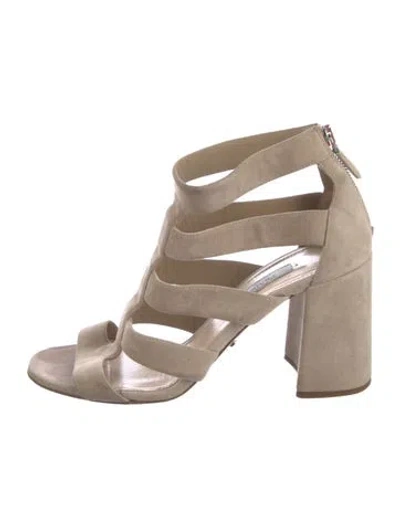 Pre-owned Prada Suede Cutout Accent Gladiator Sandals In Neutral