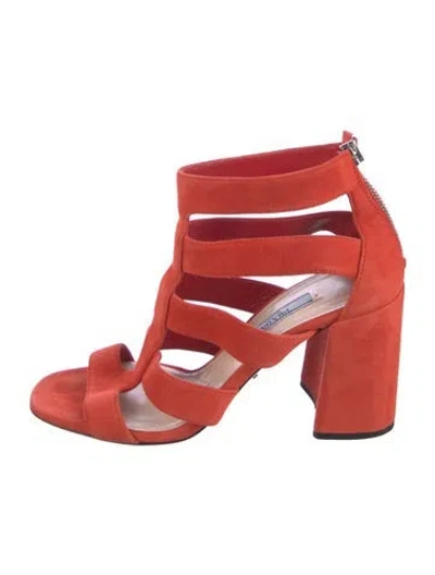 Pre-owned Prada Suede Cutout Accent Gladiator Sandals In Orange