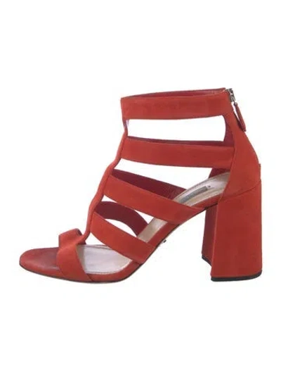 Pre-owned Prada Suede Cutout Accent Gladiator Sandals In Orange