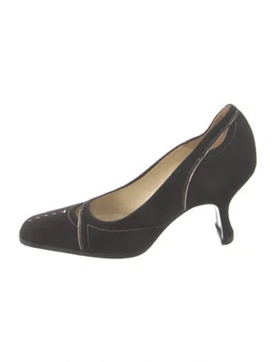 Pre-owned Prada Suede Cutout Accent Pumps In Black