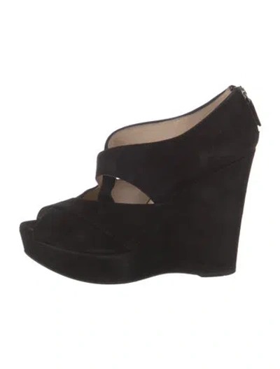 Pre-owned Prada Suede Cutout Accent Pumps In Black