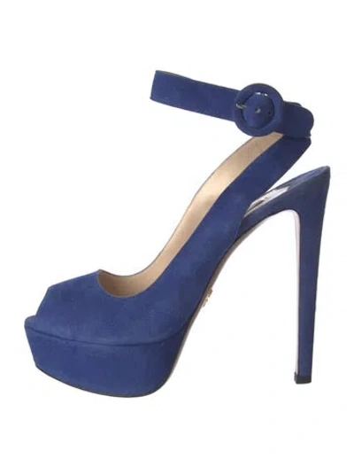 Pre-owned Prada Suede Cutout Accent Pumps In Blue