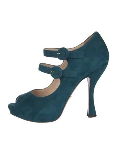 Pre-owned Prada Suede Cutout Accent Pumps In Blue