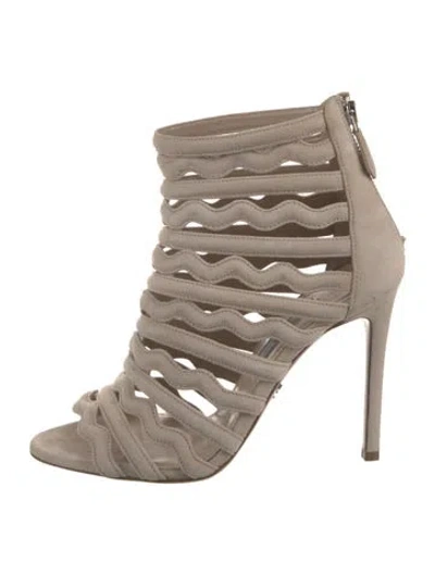 Pre-owned Prada Suede Cutout Accent Pumps In Neutral