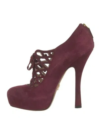 Pre-owned Prada Suede Cutout Accent Pumps In Purple