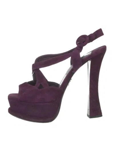 Pre-owned Prada Suede Cutout Accent Pumps In Purple