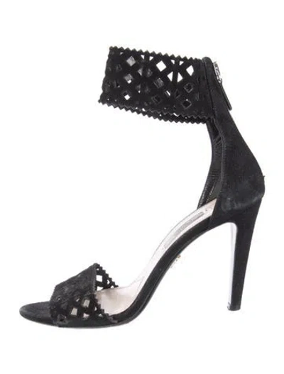Pre-owned Prada Suede Cutout Accent Sandals In Black