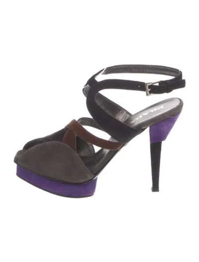 Pre-owned Prada Suede Cutout Accent Sandals In Gray