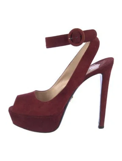 Pre-owned Prada Suede Cutout Accent Slingback Pumps In Burgundy