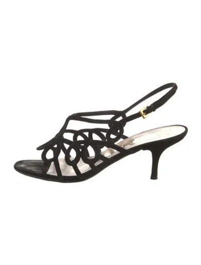 Pre-owned Prada Suede Cutout Accent Slingback Sandals In Black