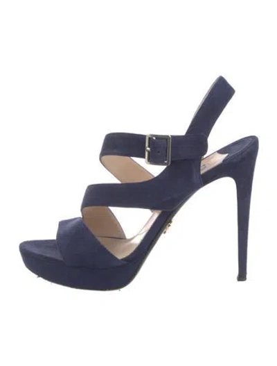 Pre-owned Prada Suede Cutout Accent Slingback Sandals In Blue