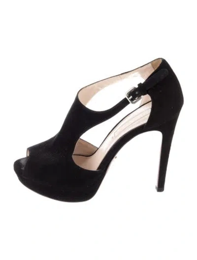 Pre-owned Prada Suede Cutout Accent T-strap Pumps In Black