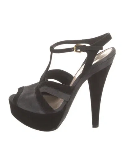 Pre-owned Prada Suede Cutout Accent T-strap Sandals In Multi