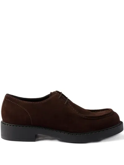 Prada Chocolate Suede Lace-up Shoes In Brown
