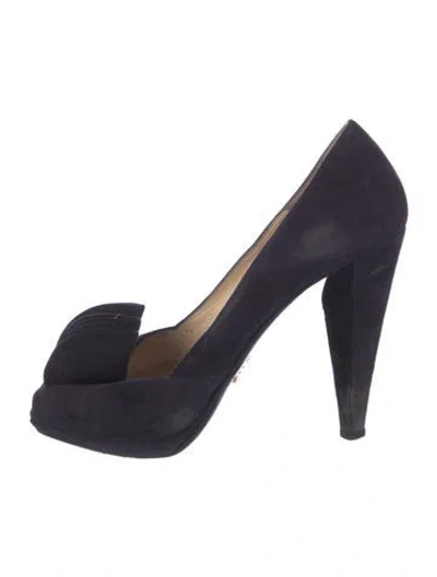 Pre-owned Prada Suede D'orsay Pumps In Blue