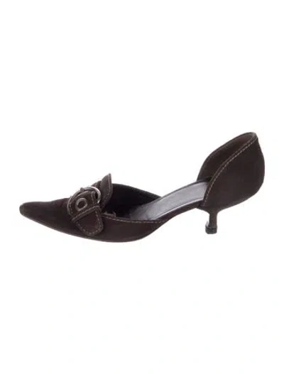 Pre-owned Prada Suede D'orsay Pumps In Brown