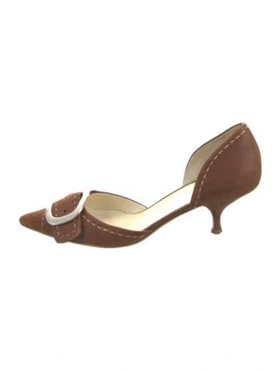 Pre-owned Prada Suede D'orsay Pumps In Brown