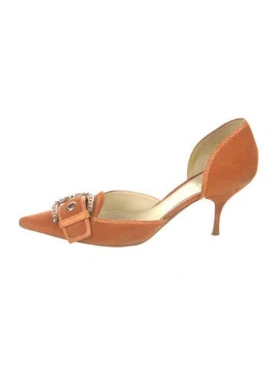 Pre-owned Prada Suede D'orsay Pumps In Orange