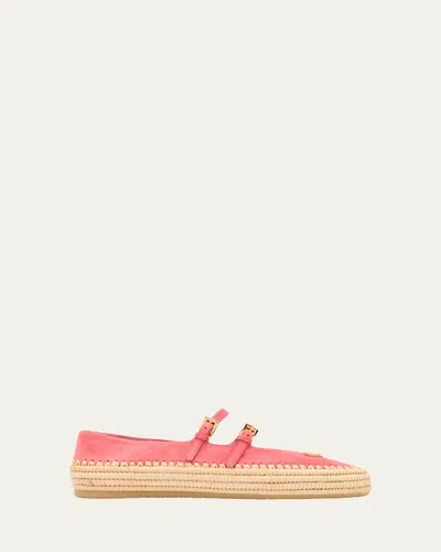 Prada Suede Double Mary Jane Strap Espadrilles