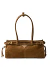 Prada Suede Drawstring Tote Bag In Brown