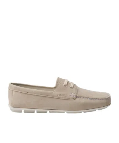 Prada Suede Driving Shoes In Nude