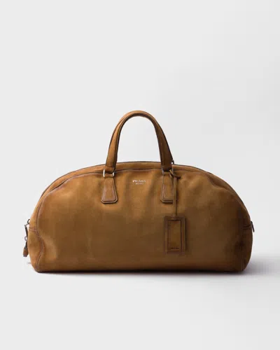 Prada Suede Duffle Bag In Brown