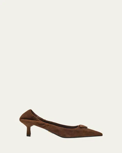 Prada Suede Elastic Back Pumps In Brown